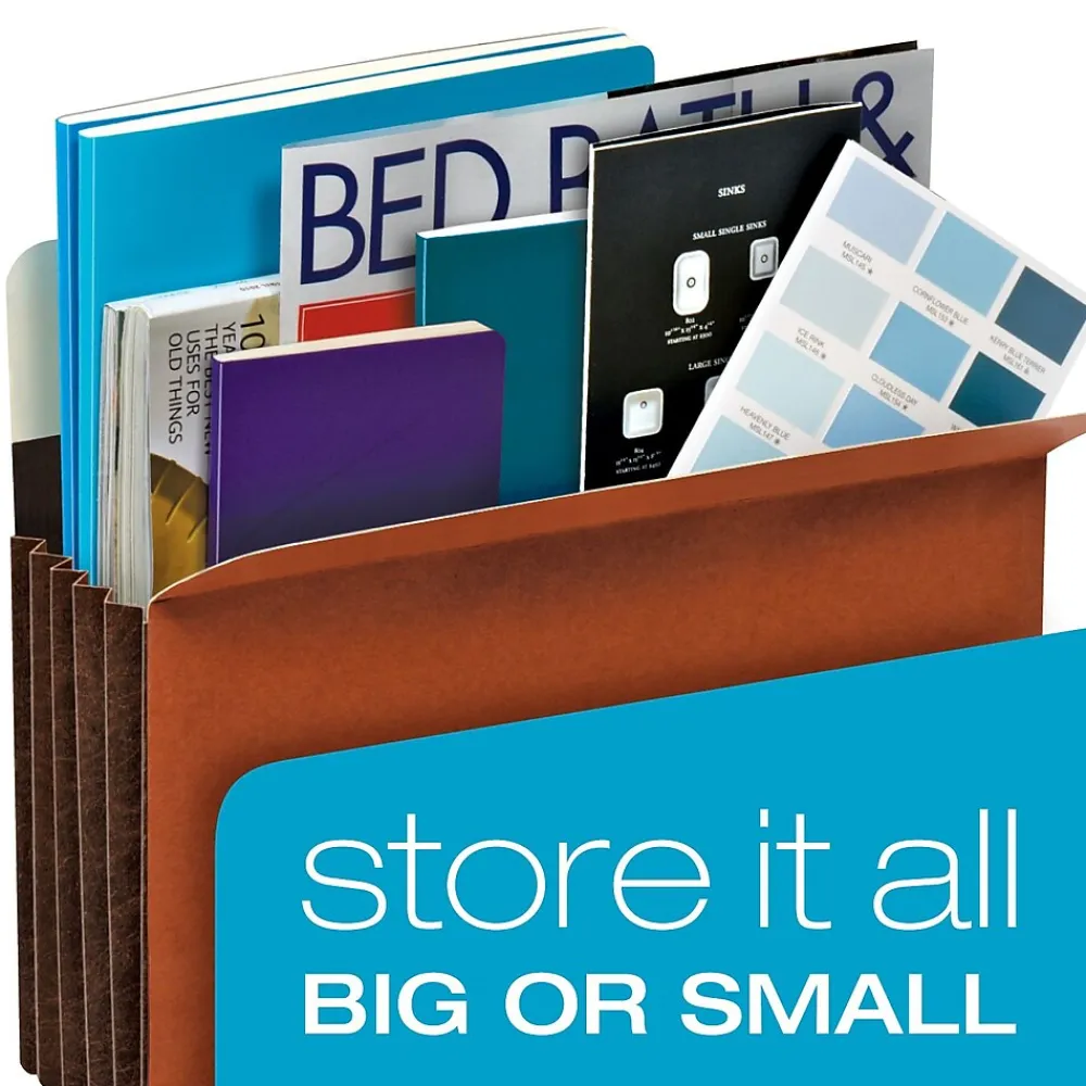 File Folders|Pendaflex Heavy Duty Pockets, 7" Expansion Pocket Folders, Full Length Tab, Letter Size, Brown, 5/Box (15444HD)