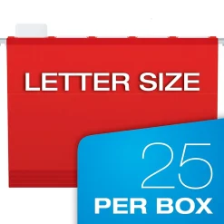 Hanging File Folders|Pendaflex Ready-Tab Reinforced Hanging File Folder, 5-Tab, Letter Size, Red, 25/Box (42623)