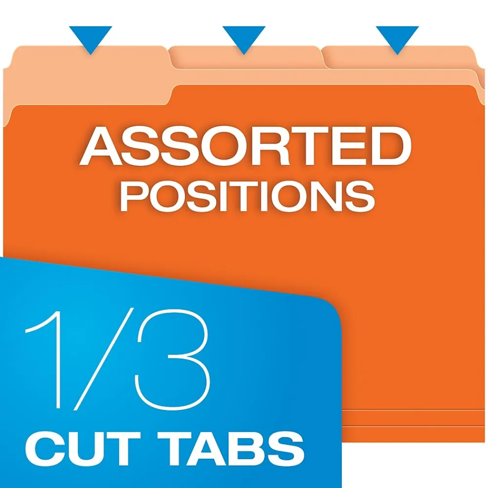 File Folders|Pendaflex Recycled File Folder, 1/3-Cut Tab, Letter Size, Orange, 100/Box (42101/3ORA)