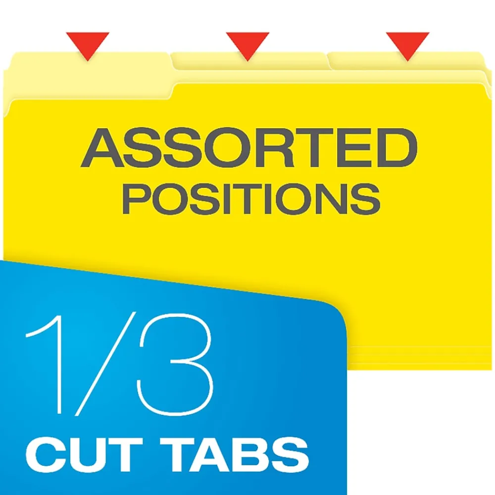 File Folders|Pendaflex Recycled File Folder, 1/3-Cut Tab, Legal Size, Yellow, 100/Box (1531/3YEL) Light Yellow