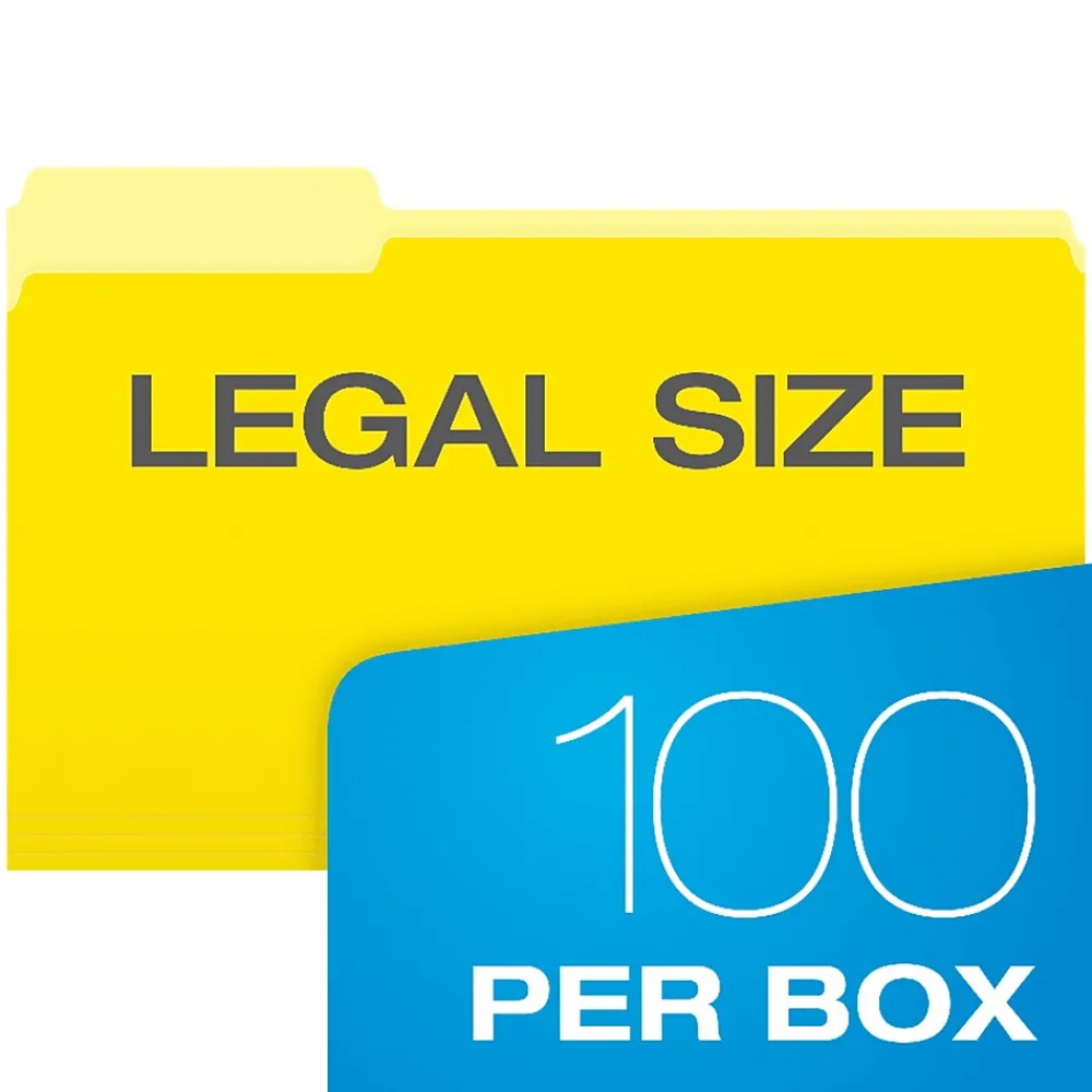 File Folders|Pendaflex Recycled File Folder, 1/3-Cut Tab, Legal Size, Yellow, 100/Box (1531/3YEL) Light Yellow