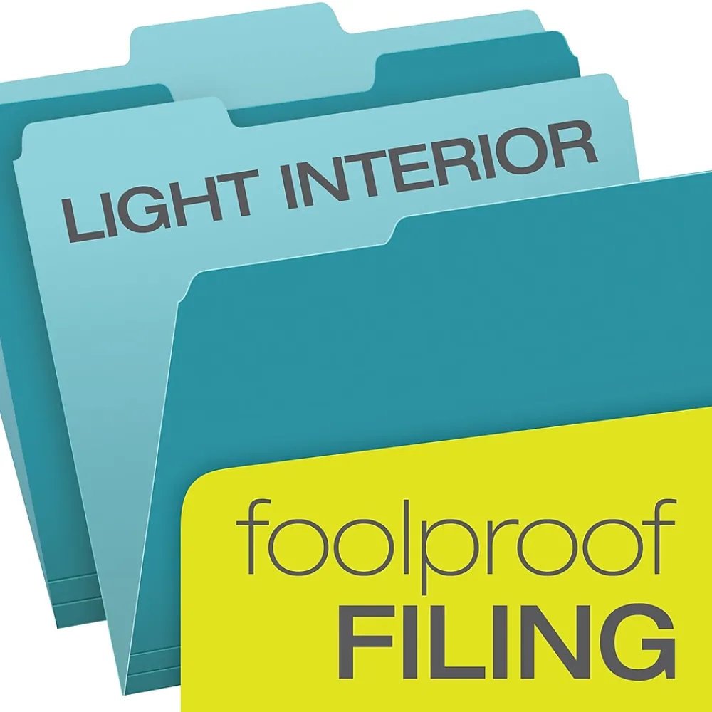 File Folders|Pendaflex Recycled File Folder, 2/5-Cut Tab, Letter Size, , 100/Box (42101/3AQU) Aqua