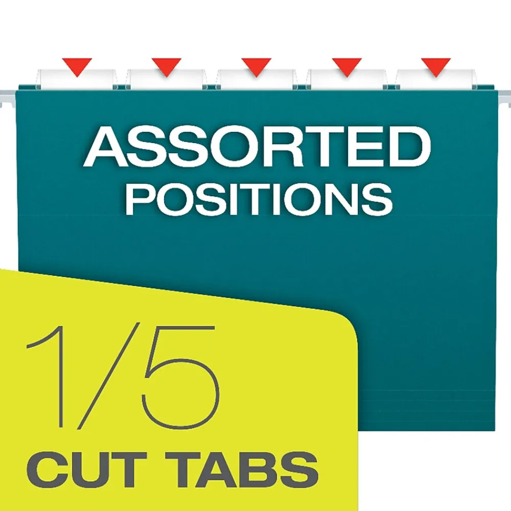 Hanging File Folders|Pendaflex Recycled Hanging File Folders, 1/5 Tab, Letter Size, Teal, 25/Box (81614)