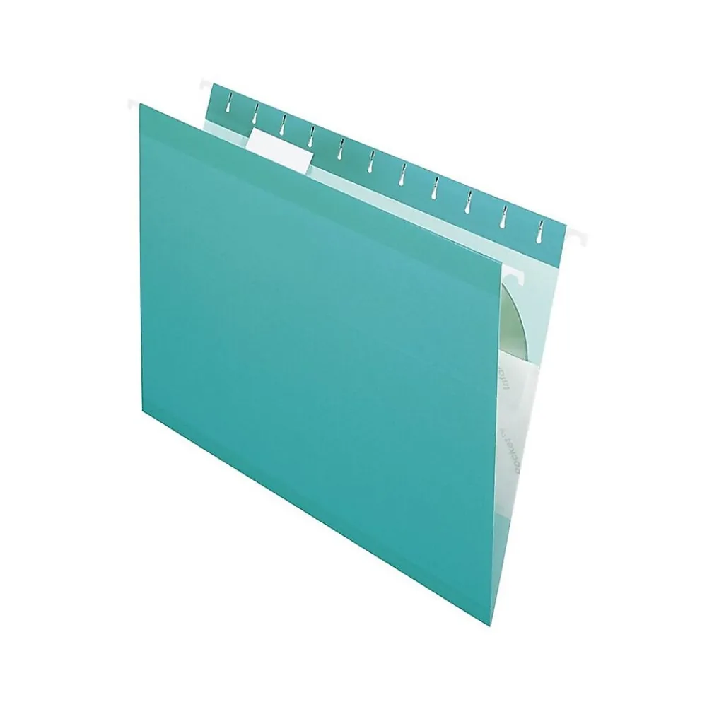 Hanging File Folders|Pendaflex Reinforced Hanging File Folders, 1/5 Tab, Letter Size, Aqua, 25/Box (PFX 4152 1/5 AQU) Teal