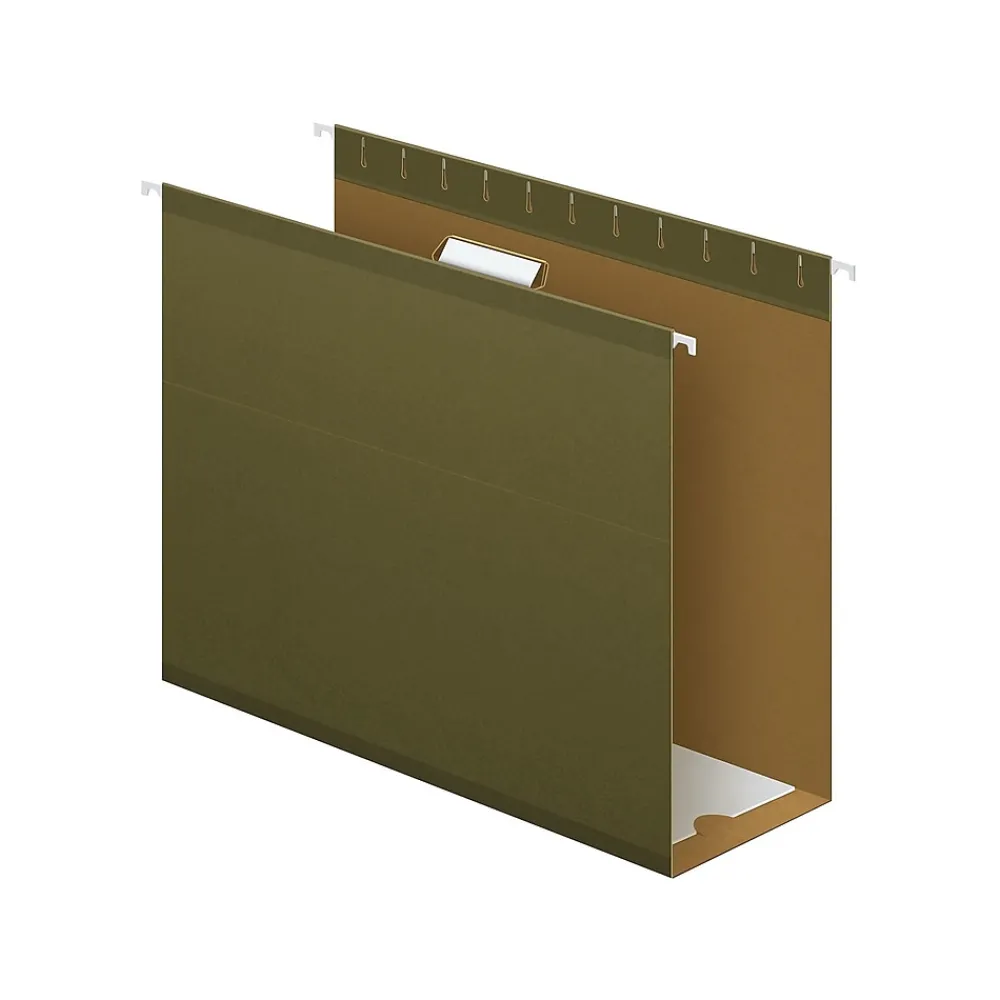 Hanging File Folders|Pendaflex Reinforced Hanging File Folders, 5-Tab, 4" Expansion, Letter Size, Standard Green, 25/Box (PFX 04152x4)