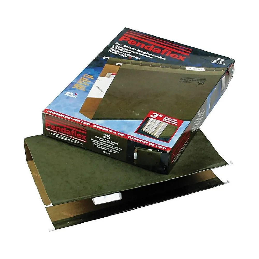 Hanging File Folders|Pendaflex Reinforced Hanging File Folders, Extra Capacity, 5-Tab, Legal Size, Standard Green, 25/Box (PFX 04153x4)