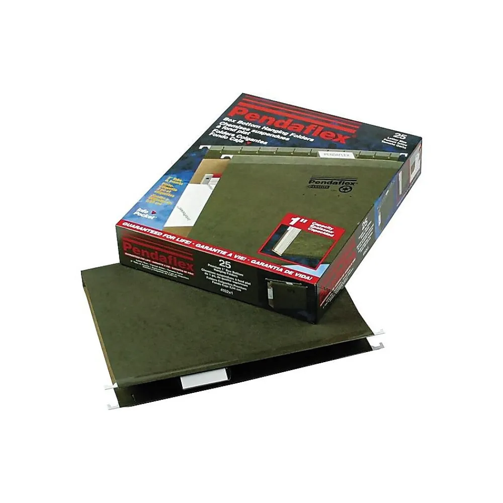Hanging File Folders|Pendaflex Reinforced Hanging File Folders, 1" Expansion, Letter size, Standard Green 25/Box