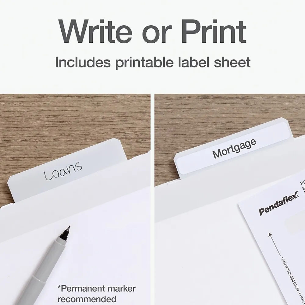 Hanging File Folders|Pendaflex Standard Reinforced Hanging File Folder, 6-Tab, Letter, White, 20/Box (1006985)