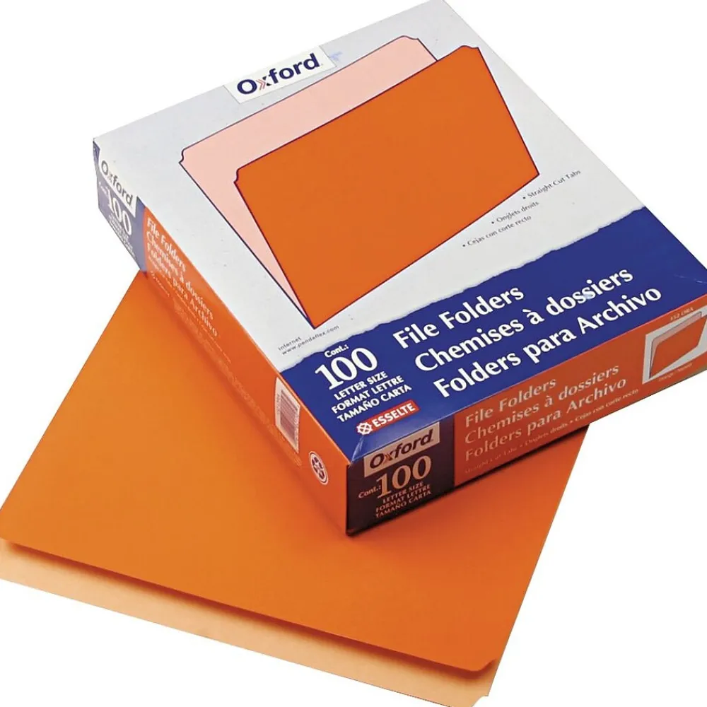 File Folders|Pendaflex Two-Tone Top-Tab File Folders, Straight-Cut Tab, Letter Size, Orange, 100/Box (PFX 152 ORA)
