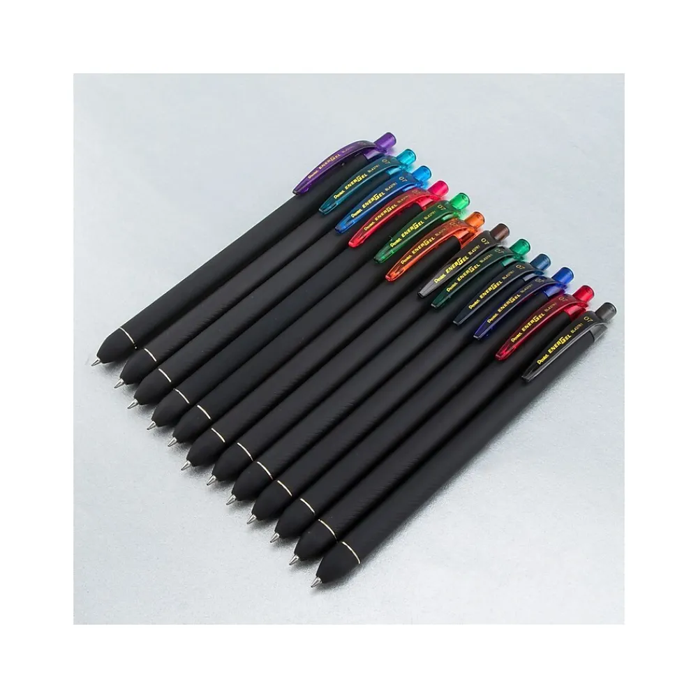 Pens|Pentel EnerGel Kuro Retractable Gel Pens, Medium Point, Assorted Colors Inks, 12/Pack (BL437R1BP12M)