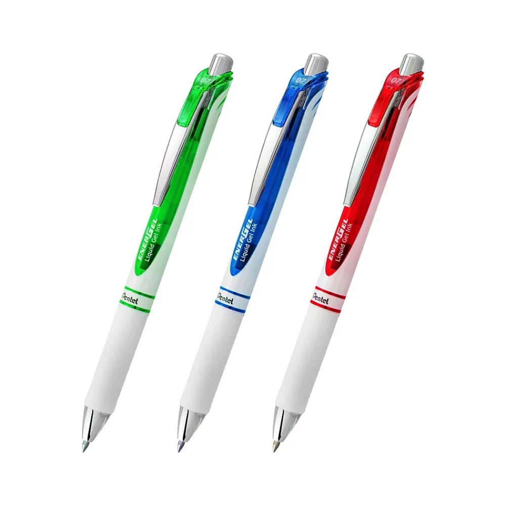 Pens|Pentel EnerGel Pearl Retractable Gel Pens, Medium Point, 0.7mm, Assorted Inks, 3/Pack (BL77WBPS3M3)