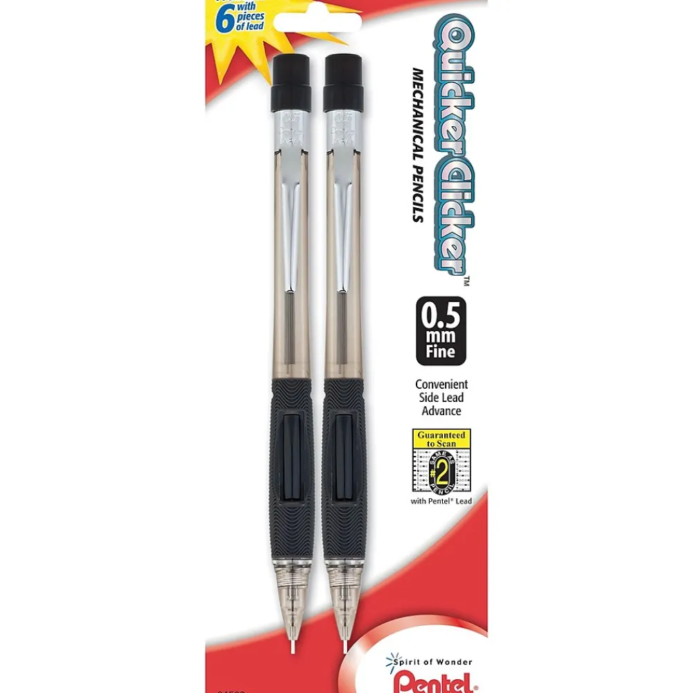 Pencils|Pentel Quicker-Clicker Mechanical Pencil, 0.5mm, #2 Medium Lead, 2/Pack (PD345BP2-K6)