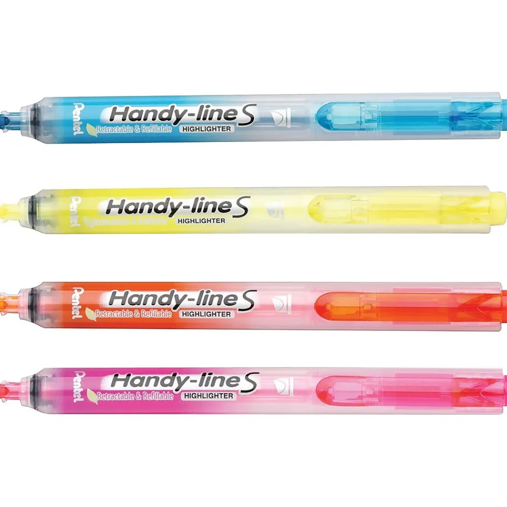 Highlighters|Pentel ® Recycled Handy-Lines Slim Retractable Highlighters, 4/Pack (SXS15BPS4M)