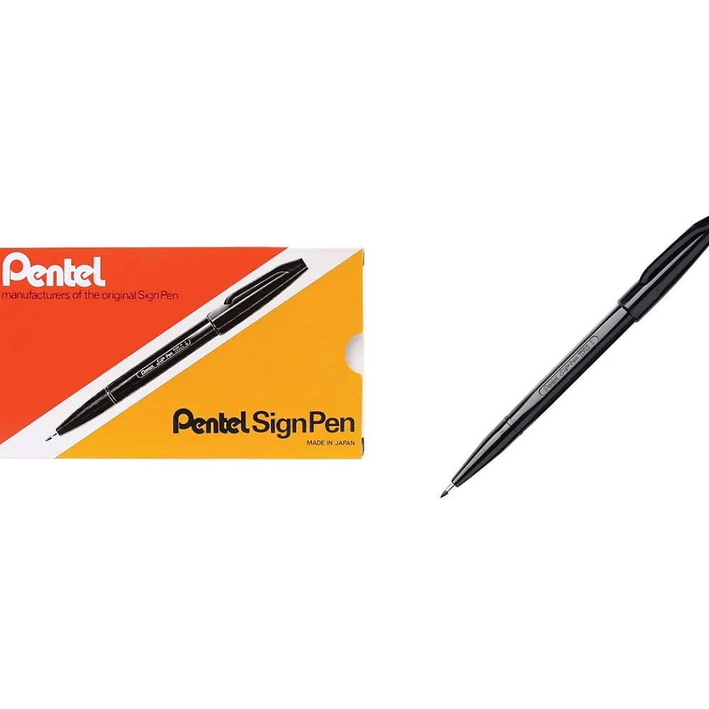 Pens|Pentel Sign Felt Pens, Fine Point, Black Ink, Dozen (S520-A)