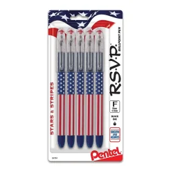 Pens|Pentel Stars & Stripes Edition RSVP Ballpoint Pens,Black Ink, 5/Pack (BK90USABP5A)