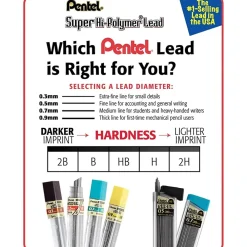 Pencils|Pentel Super Hi-Polymer Lead Refill, 0.5mm, 30/Leads, 3/Pack (C25BPHB3-K6)