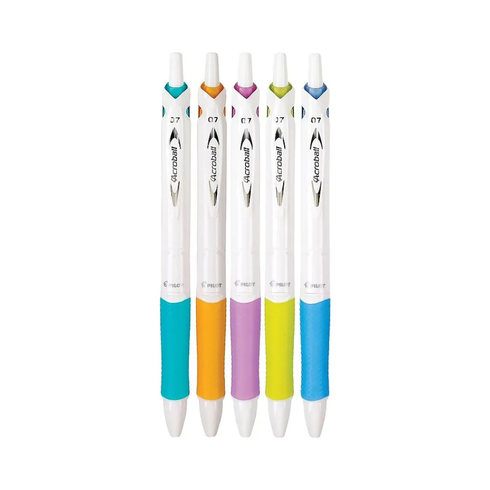 Pens|Pilot Acroball PureWhite Advanced Ink Retractable Ballpoint Pens, Fine Point, Black Ink, 5/Pack (31861)