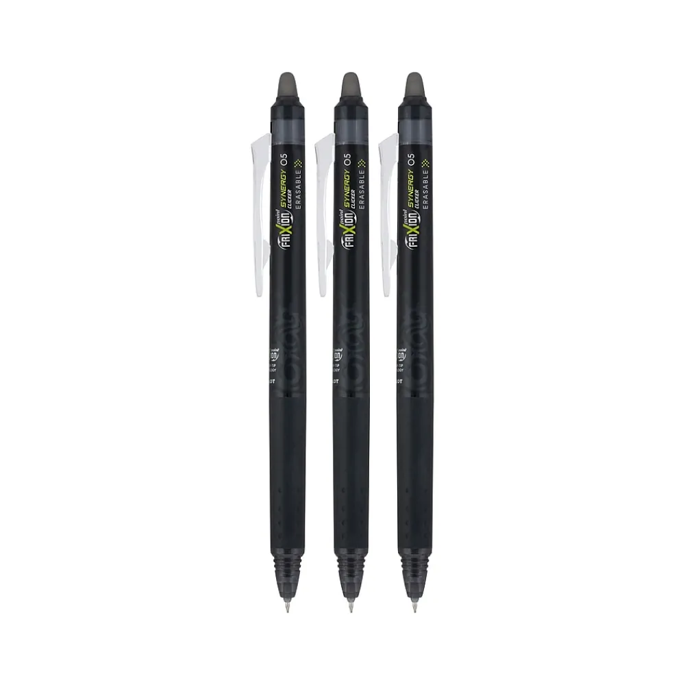 Pens|Pilot FriXion Synergy Clicker Retractable Erasable Gel Pen, Extra Fine Point, Black Ink, 3/Pack (FXYC3BLKE)