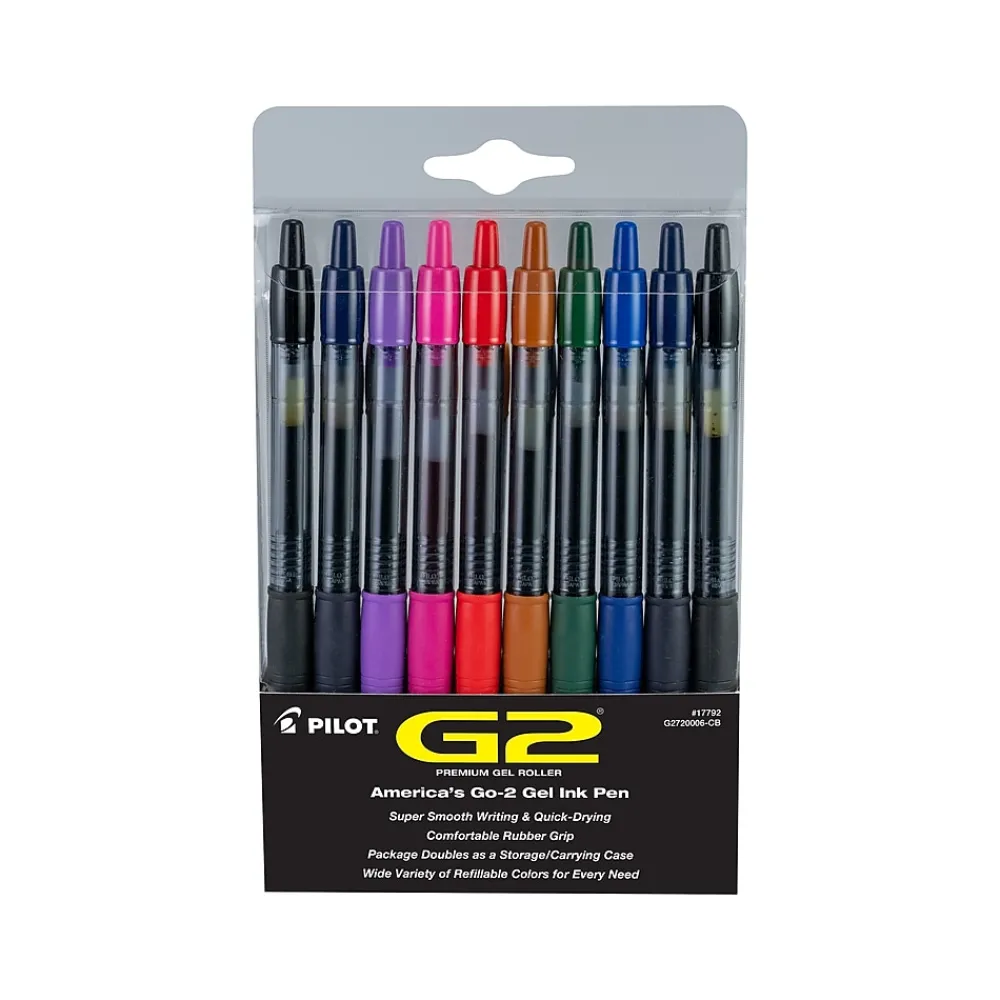 Pens|Pilot G2 Retractable Gel Pens, Fine Point, Assorted Inks, 20/Pack (G2720006-CB)