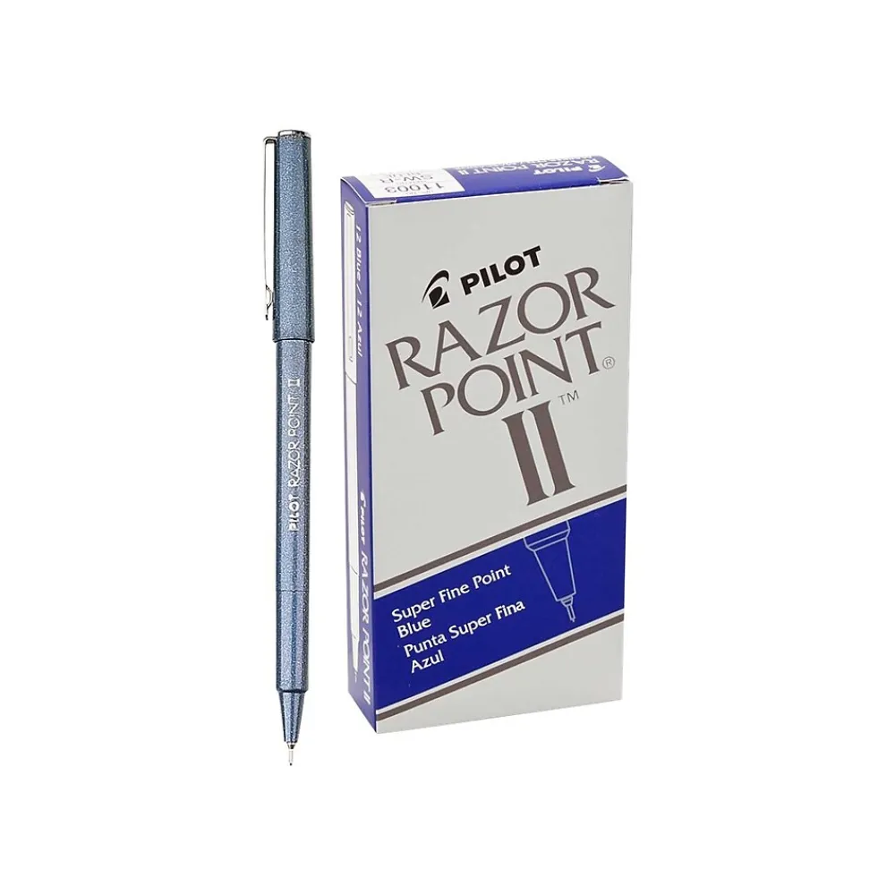 Pens|Pilot Razor Point II Marker Pens, Super Fine Point, Blue Ink, Dozen (11003)