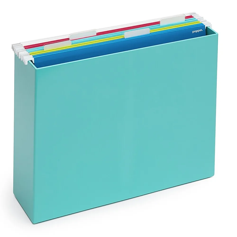 File Storage|Poppin ABS Plastic File Box, Aqua, 4 Count (101274-MC)
