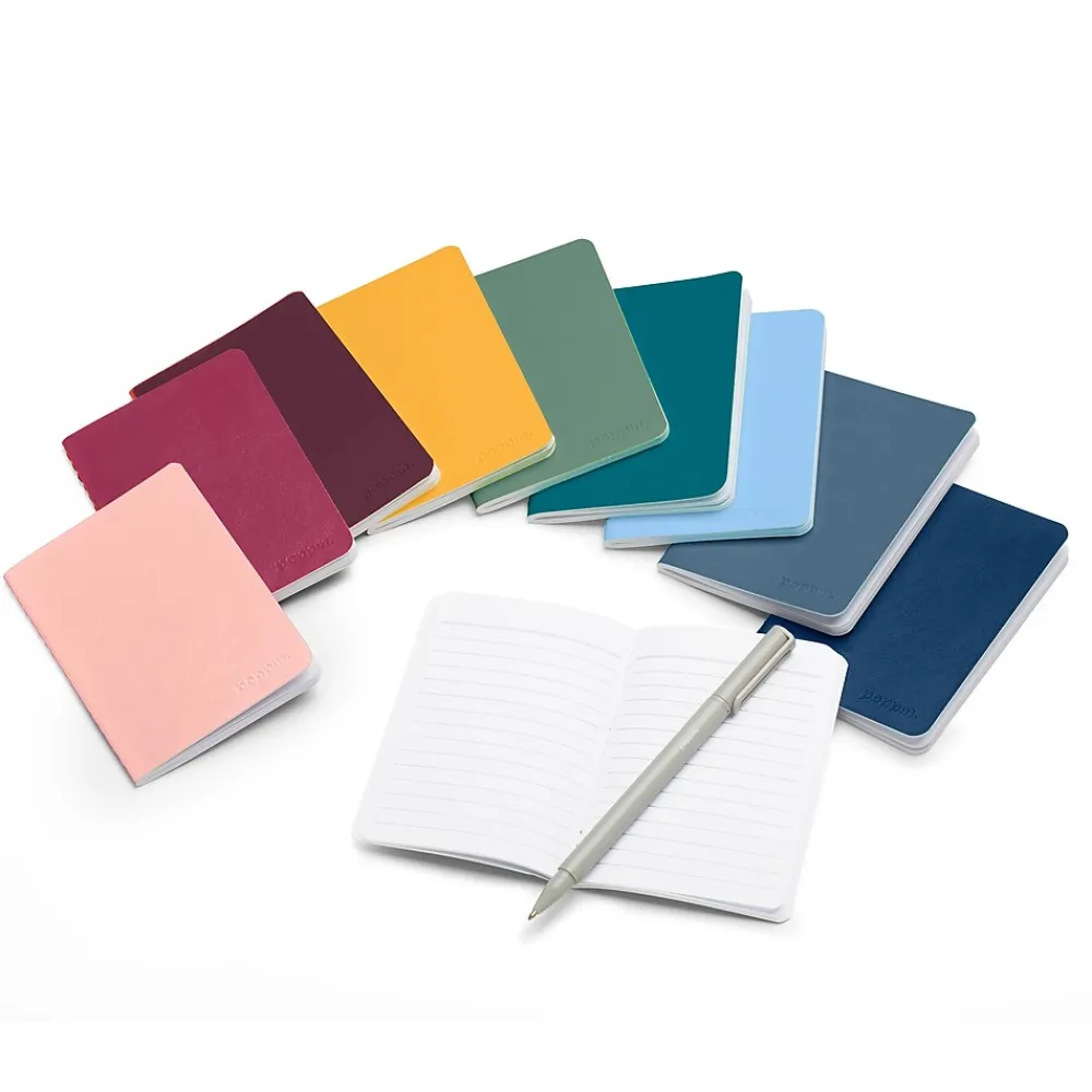 Notebooks|Poppin Mini 1-Subject Pocket Notebook, 3.5" x 5", College Ruled, 32 Sheets, Assorted Colors, 10/Set (107789)