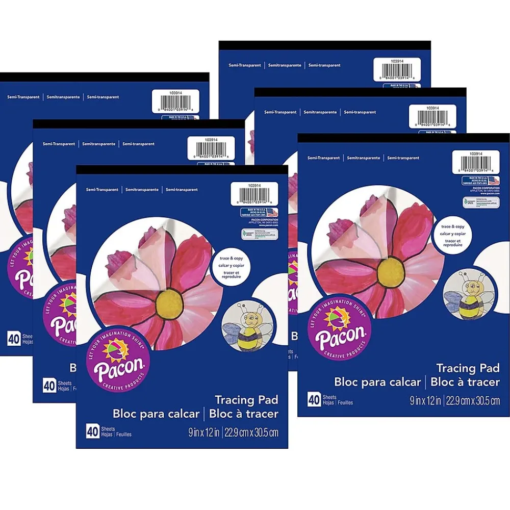 Notepads|Art Street Prang® Tracing Paper Pad, Translucent, 9" x 12", 40 Sheets, Pack of 6 (PAC103914-6)