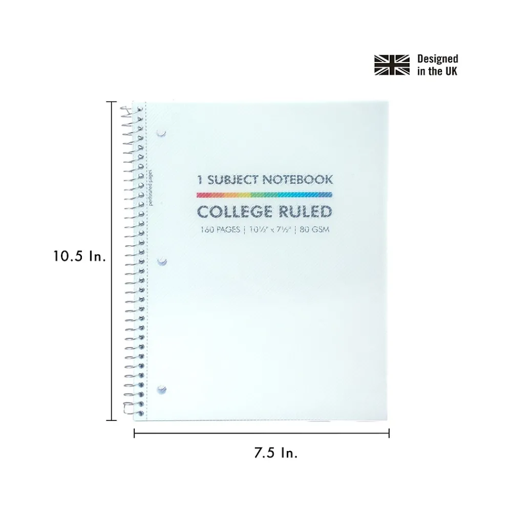 Subject Notebooks|Pukka Pad Basics Subject Notebook, 7.5" x 10.5", College-Ruled, 80 Sheets, White, 3/Pack (9759-BAS)