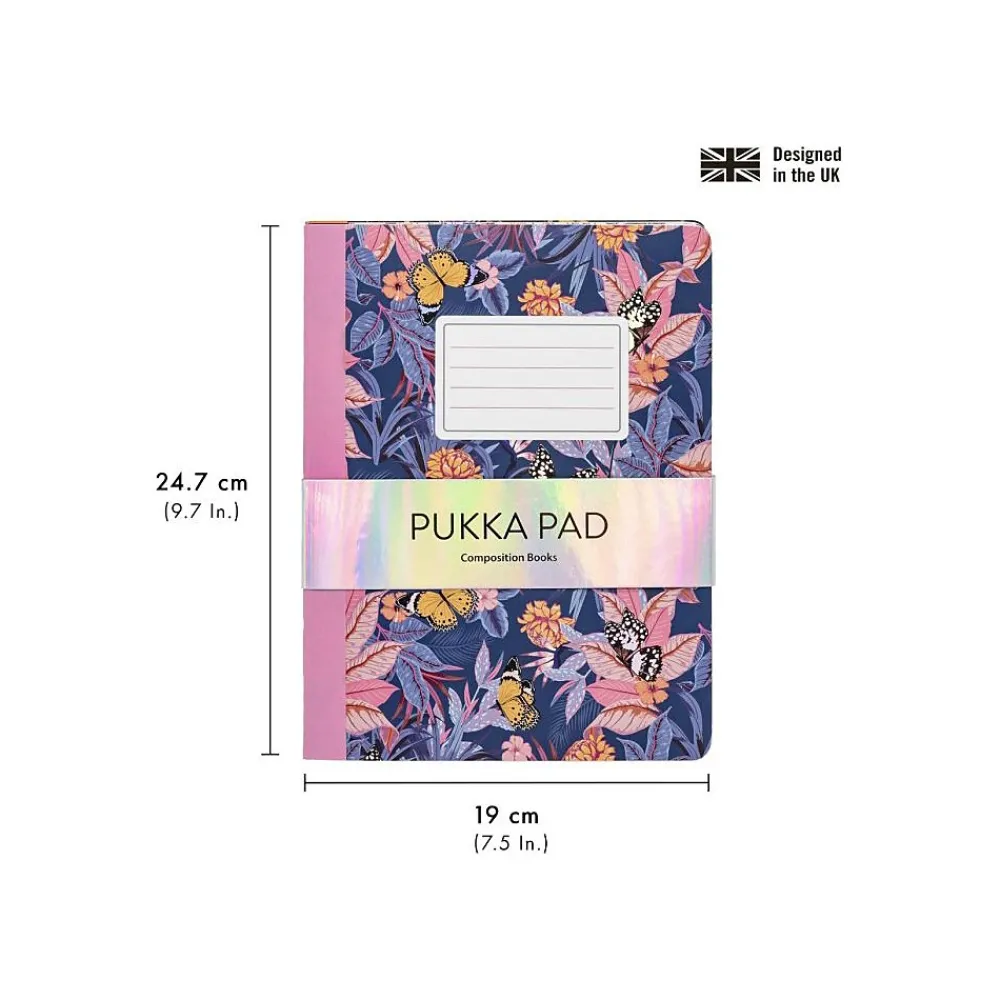 Notebooks|Pukka Pad Bloom Composition Notebooks, 7.5" x 9.7", College Ruled, 70 Sheets, Assorted Colors, 3/Pack (9516-BLM)