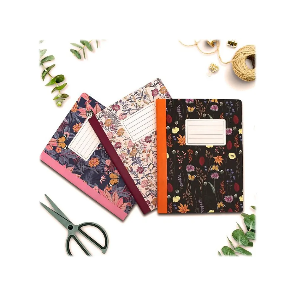 Notebooks|Pukka Pad Bloom Composition Notebooks, 7.5" x 9.7", College Ruled, 70 Sheets, Assorted Colors, 3/Pack (9516-BLM)