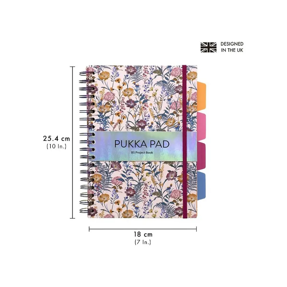 Subject Notebooks|Pukka Pad Bloom 5-Subject Subject Notebooks, 6.9" x 9.8", College Ruled, 100 Sheets, Assorted Colors, 3/Pack (9494-BLM(ASST))