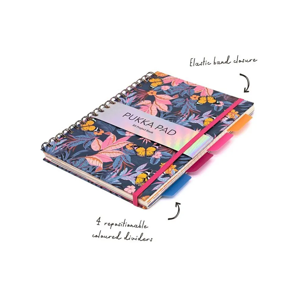 Subject Notebooks|Pukka Pad Bloom 5-Subject Subject Notebooks, 6.9" x 9.8", College Ruled, 100 Sheets, Assorted Colors, 3/Pack (9494-BLM(ASST))