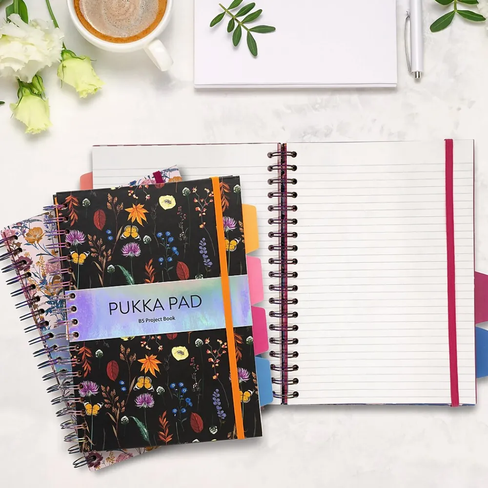 Subject Notebooks|Pukka Pad Bloom 5-Subject Subject Notebooks, 6.9" x 9.8", College Ruled, 100 Sheets, Assorted Colors, 3/Pack (9494-BLM(ASST))