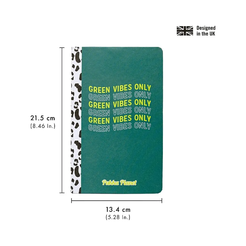 Composition Notebooks|Pukka Pad Green Vibes Only Notebook, 5.28" x 8.46", Wide-Ruled, 96 Sheets, Green (9704-SPP)