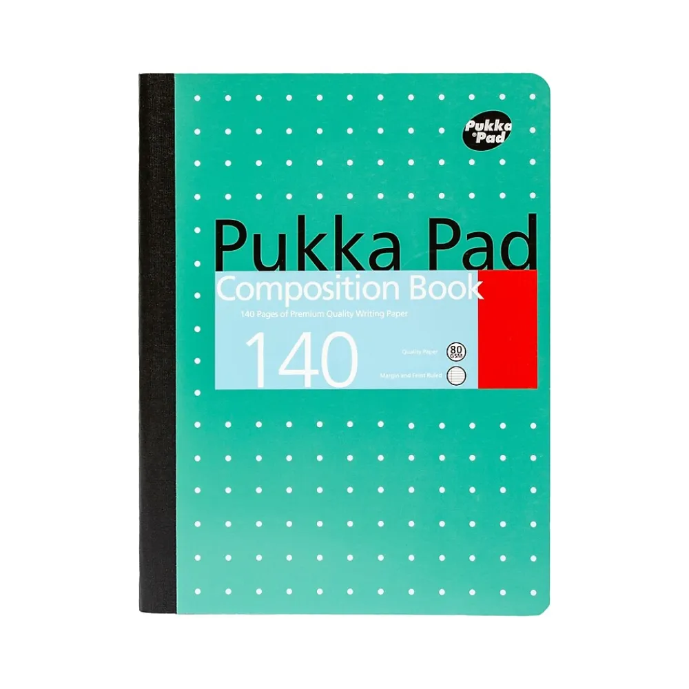 Composition Notebooks|Pukka Pad Metallic Composition Notebook, 7.5" x 9.75", College-Ruled, 70 Sheets, Green, 4/Pack (8796-MET)