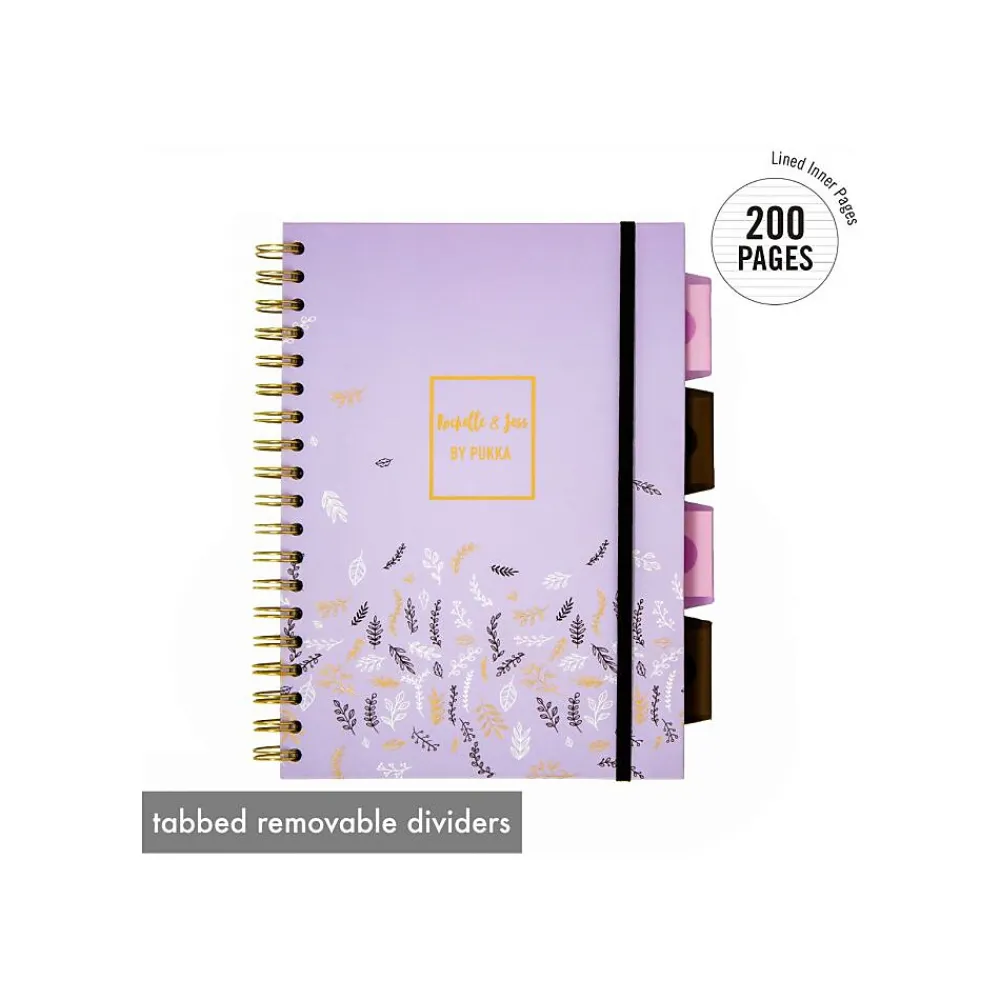 Subject Notebooks|Pukka Pad Rochelle & Jess 5-Subject Subject Notebooks, 6.9" x 9.8", College Ruled, 100 Sheets, Assorted Colors, 3/Pk (9447-ROC)