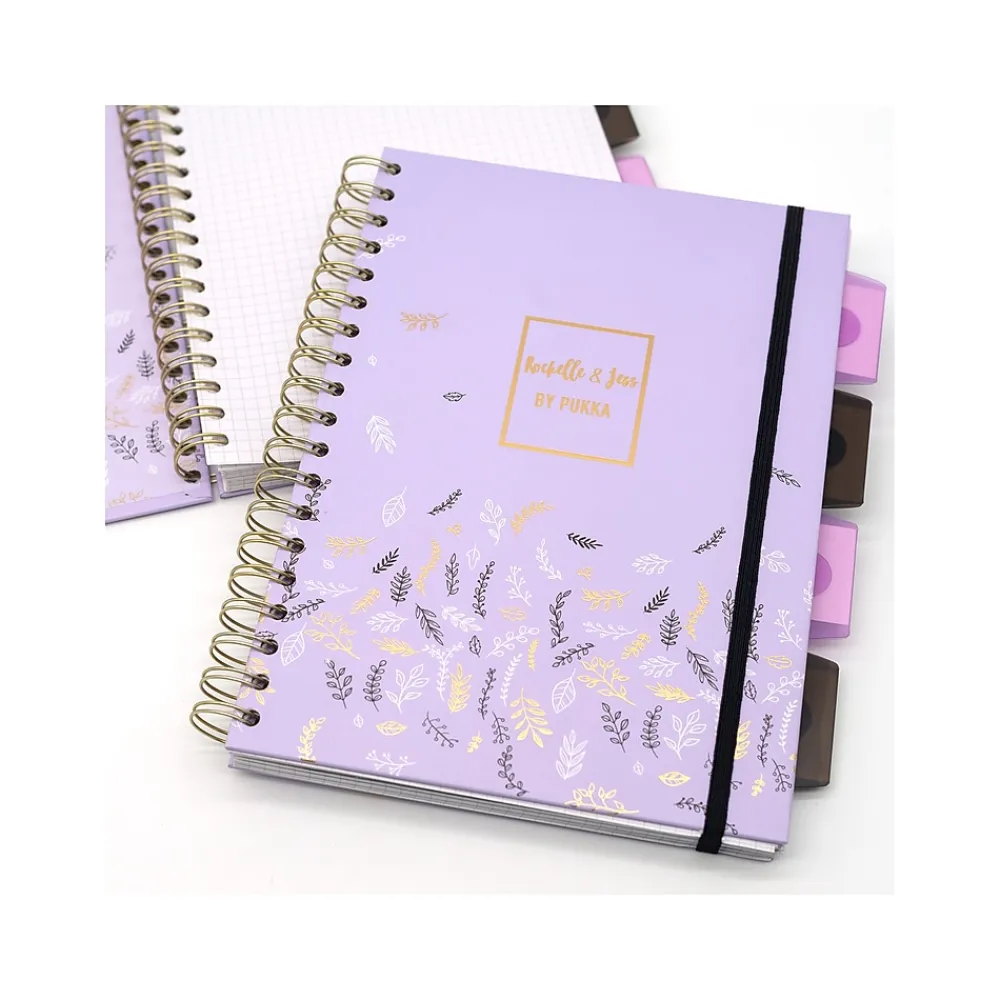 Subject Notebooks|Pukka Pad Rochelle & Jess 5-Subject Notebook, 7.5" x 10", Graph-Ruled, 100 Sheets, Lilac, 3/Pack (9917-ROC)