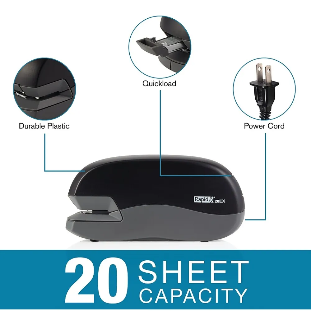 Staplers|Rapid Fixativ 20EX Automatic Electric Desktop Stapler, 20 Sheet Capactiy, Black (73126)