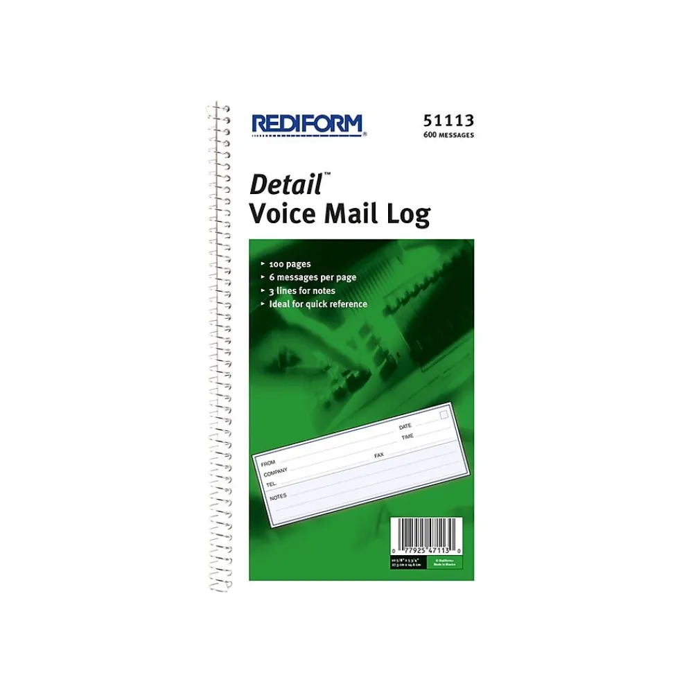 Notepads|Rediform Detail Message Pad, 10.63" x 5.63", Unruled, White, 100 Sheets/Pad (51113)