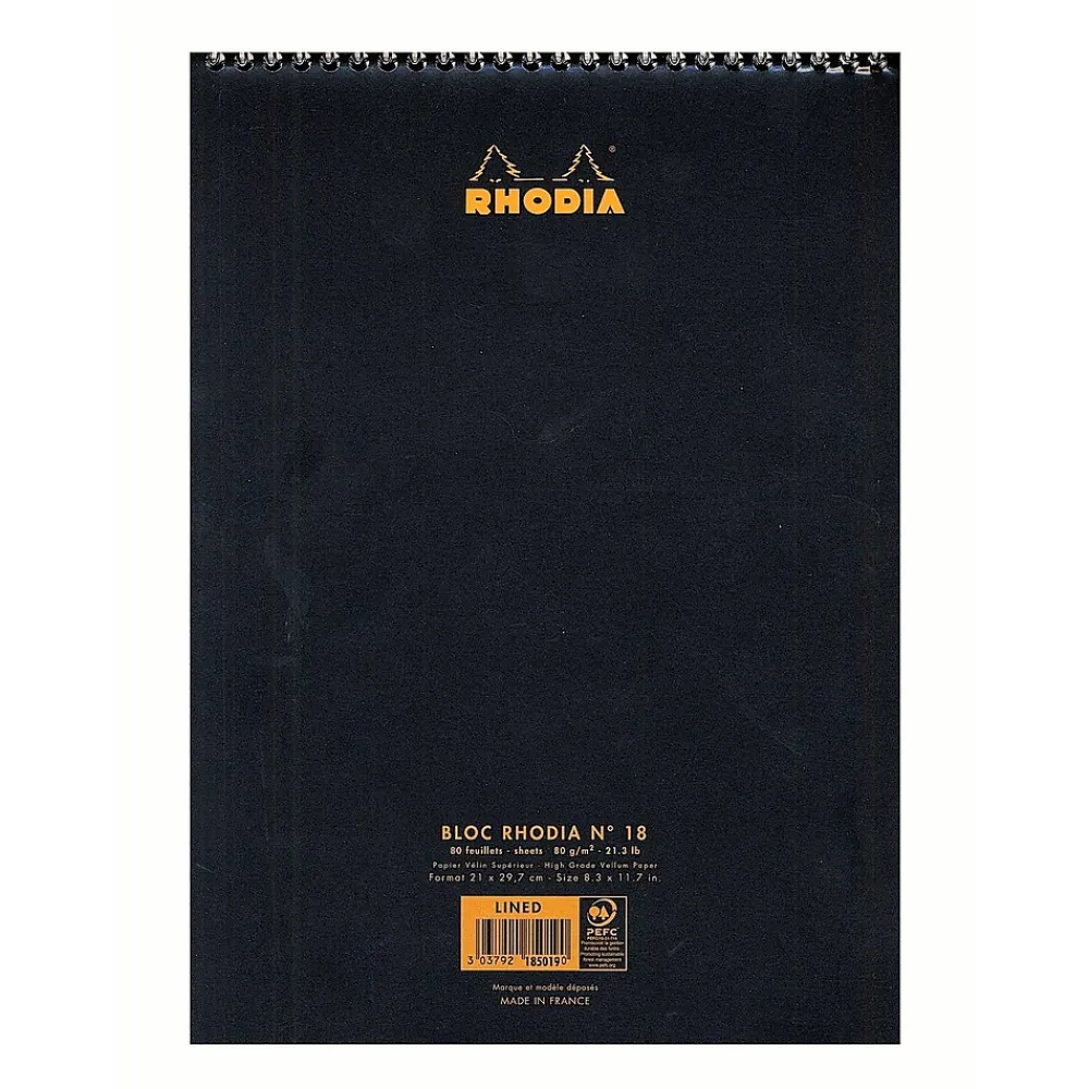 Notepads|Rhodia Wirebound Notebooks Ruled 8 1/4 In. X 12 1/2 In. Black (185019)