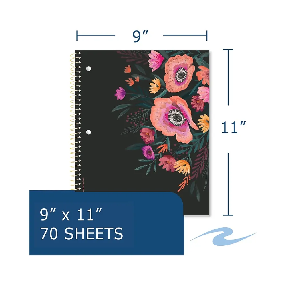 Subject Notebooks|Roaring Spring Paper Products Studio Series 1-Subject Notebooks, 9" x 11", College Ruled, 70 Sheets (11323)