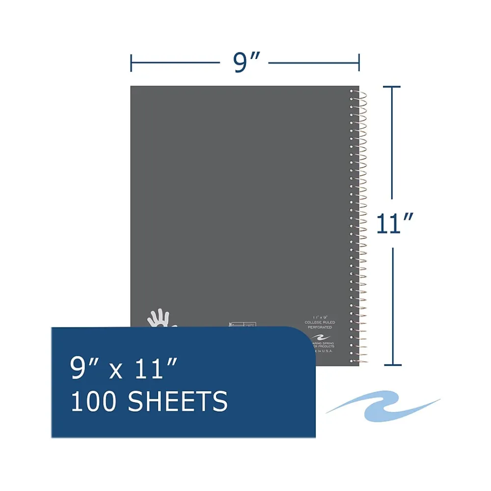 Subject Notebooks|Roaring Spring Paper Products 1-Subject Notebooks, 9" x 11", College Ruled, 100 Sheets (11096)
