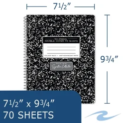 Subject Notebooks|Roaring Spring Paper Products Signature 1-Subject Composition Notebooks, 7.5" x 9.75", College Ruled, 70 Sheets, Black (10111)