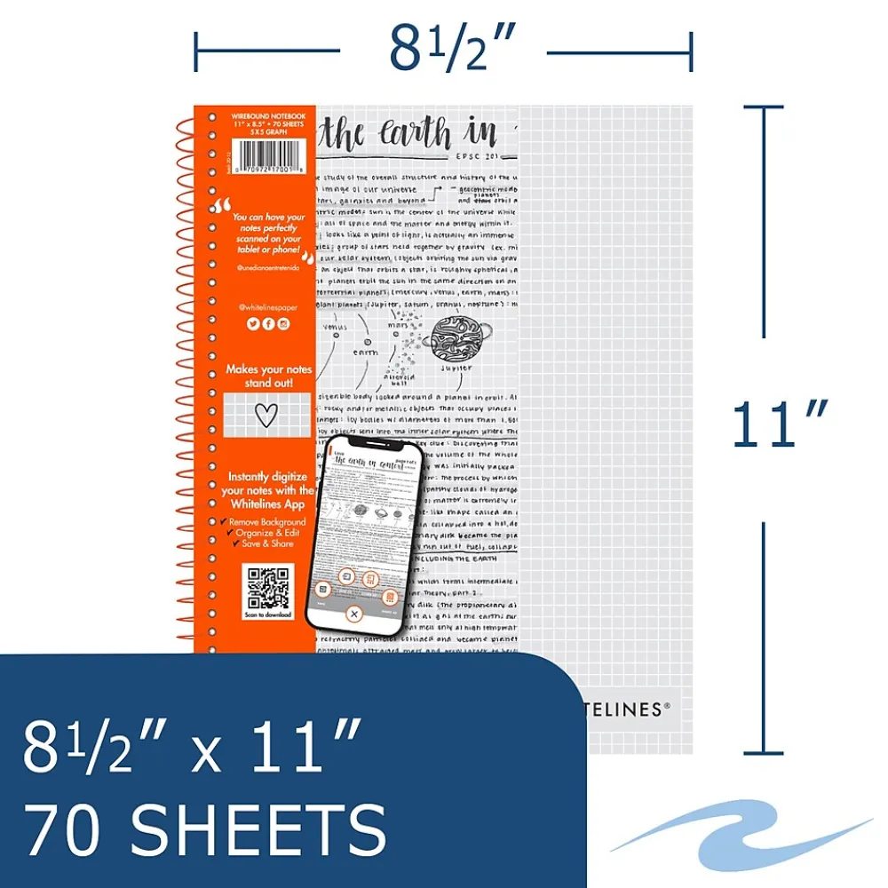 Subject Notebooks|Roaring Spring Paper Products Whitelines 1-Subject Smart Notebook, 8.5" x 11", Graph Ruled, Gray/Silver (17001)