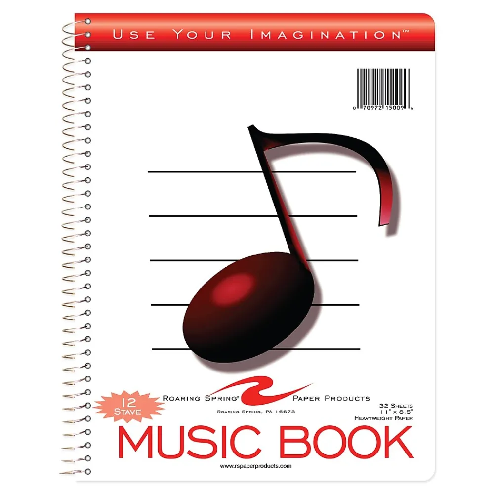 Composition Notebooks|Roaring Spring Paper Products Music Composition Notebook, 11" x 8.5", 32 Sheets, White (15009)