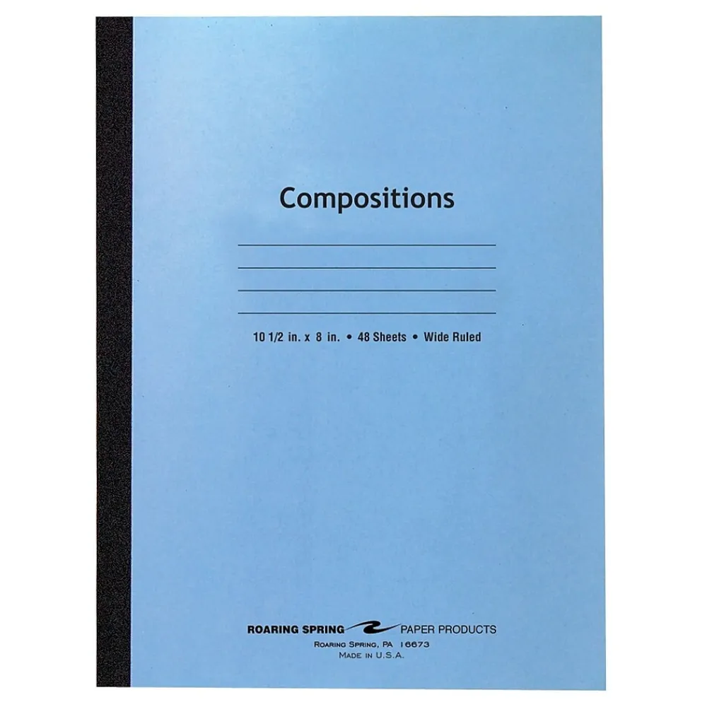 Composition Notebooks|Roaring Spring Paper Products 1-Subject Composition Notebook, 8" x 10.5", Wide Ruled, 48 Sheets, Assorted Color (ROA77501)