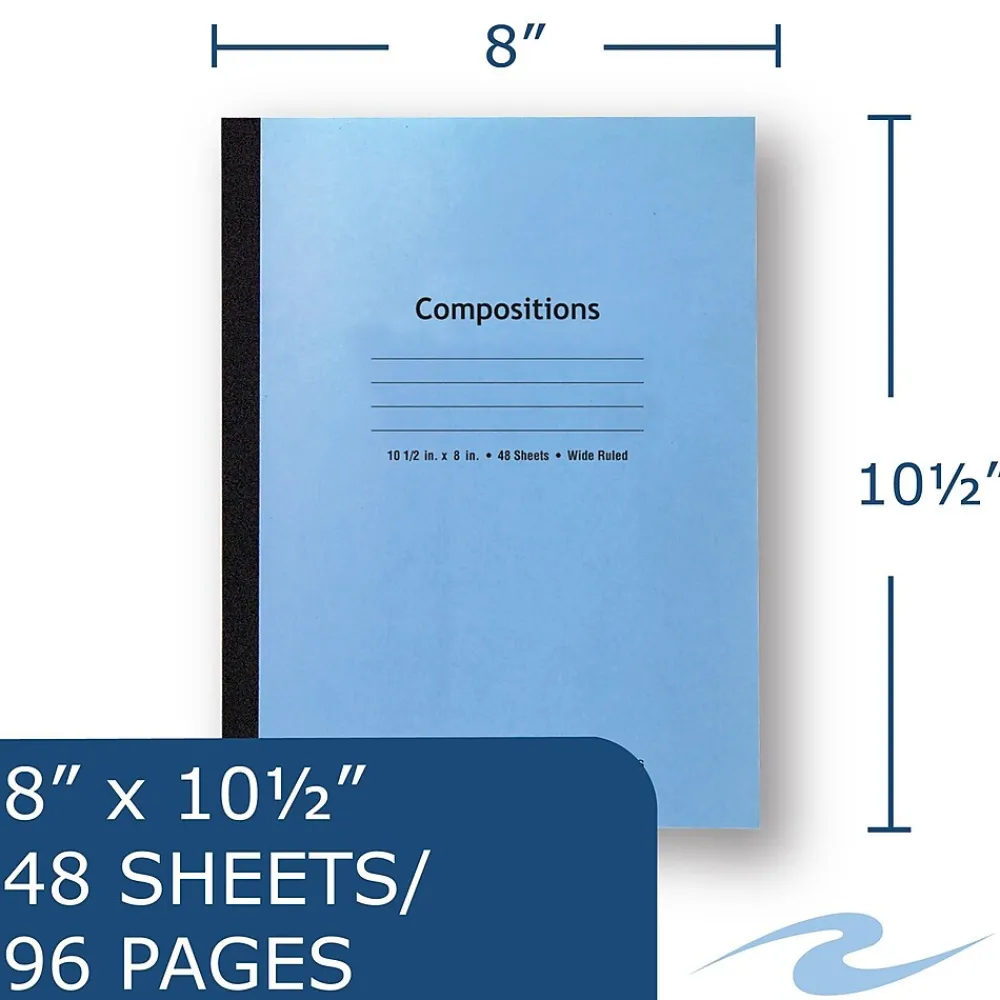 Composition Notebooks|Roaring Spring Paper Products 1-Subject Composition Notebook, 8" x 10.5", Wide Ruled, 48 Sheets, Assorted Color (ROA77501)