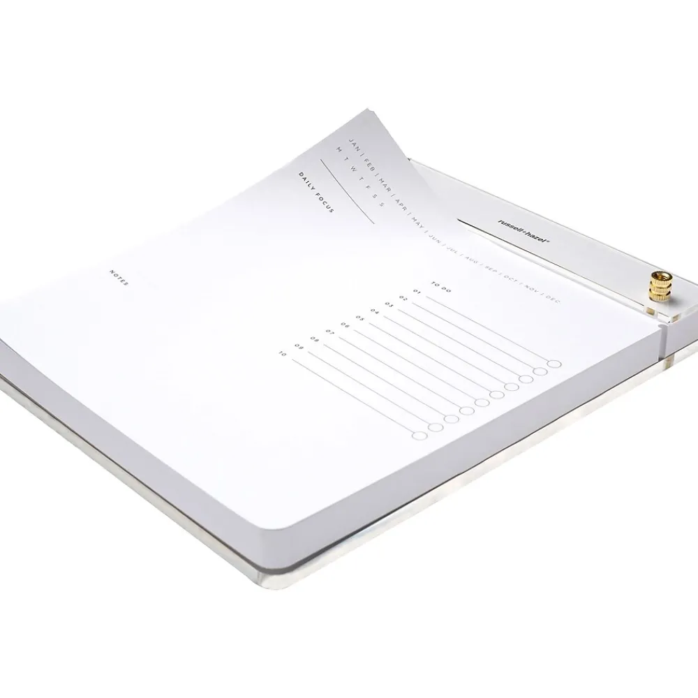 Notepads|Russell+Hazel Notepad, 6.38" x 8.44", White/Gold, 100 Sheets/Pad, 1 Pad/Pack (55748)