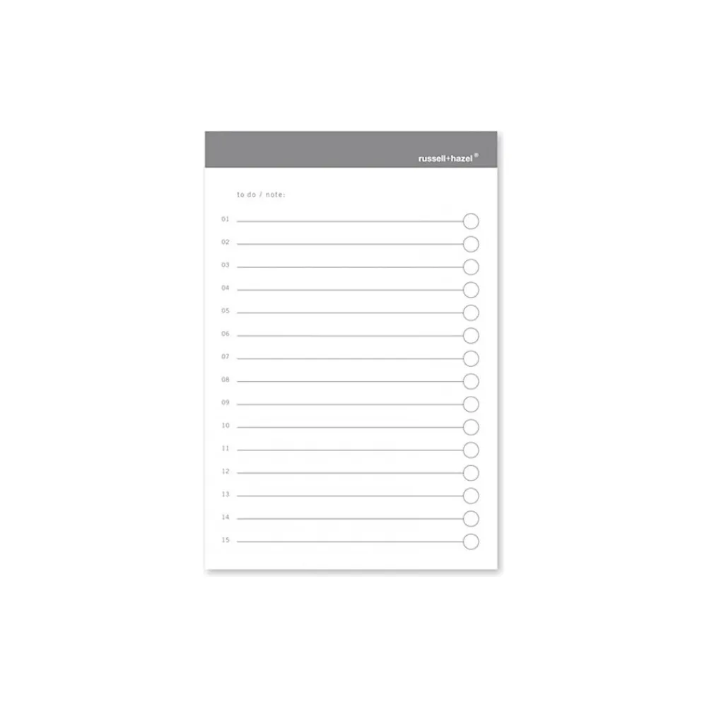 Notepads|Russell+Hazel To-Do Sticky Notes, 4" x 6", White/Charcoal, 50 Sheets/Pad, 3 Pads/Pack (18909)