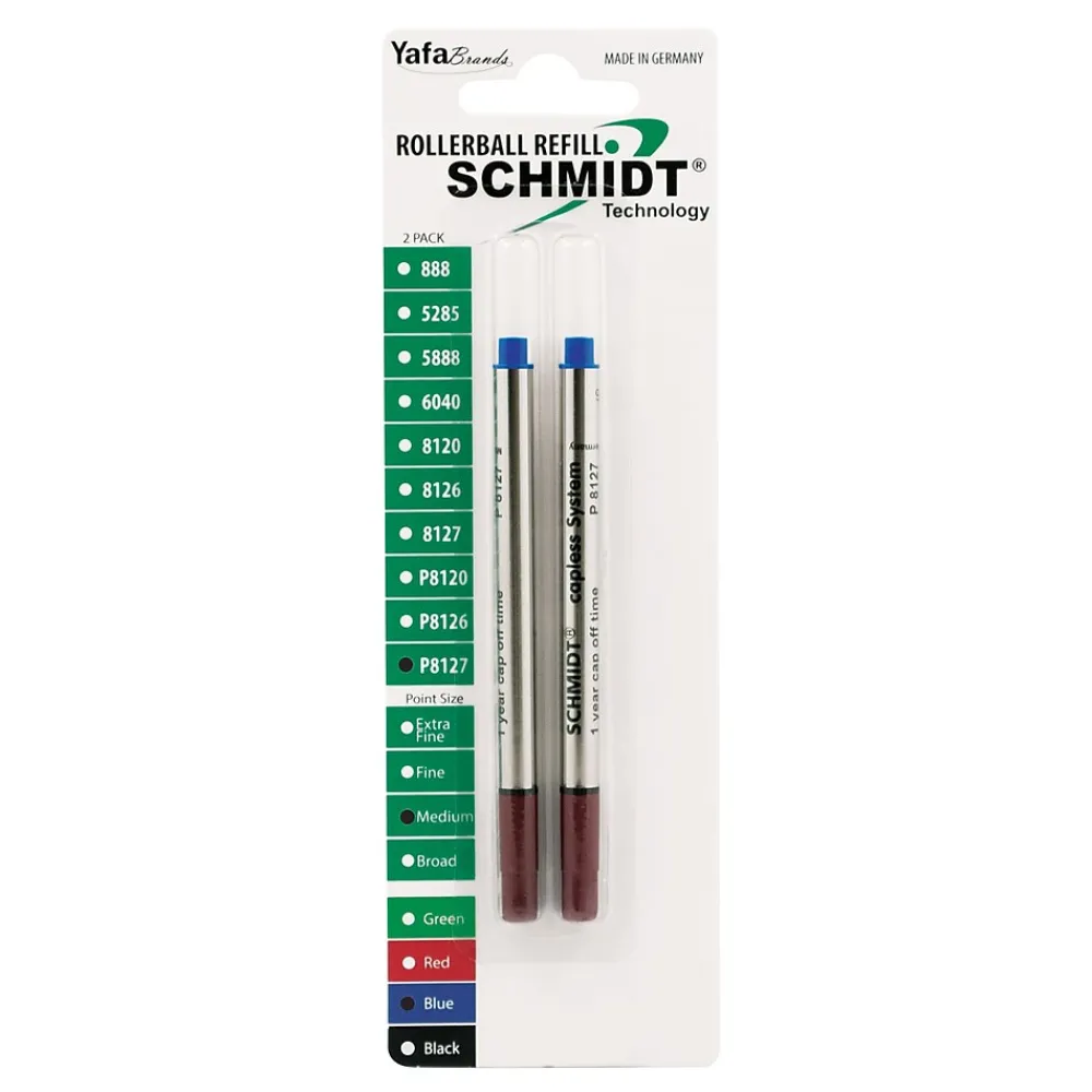 Pens|Schmidt Ink Schmidt 8127 Rollerball Short Capless Refill, Medium, Blue, 2 Pack (SC58132)